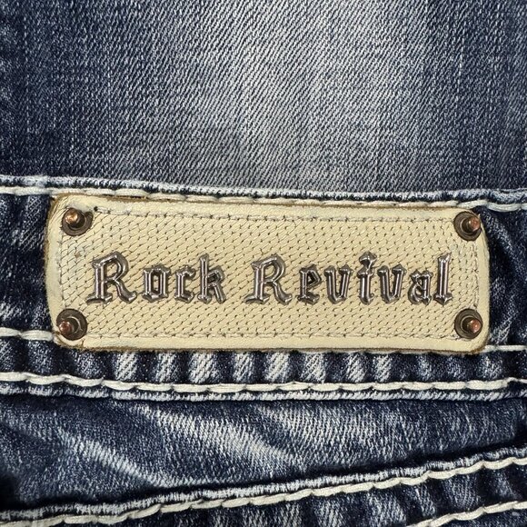 Rock Revival Jeans Womens 27 Blue Esther Cuff Straight Stretch Distressed Denim - Picture 4 of 13